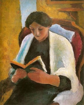 赤い肘掛け椅子で読書をする女性 Lesende Frauimroten Sessel August Macke Oil Paintings